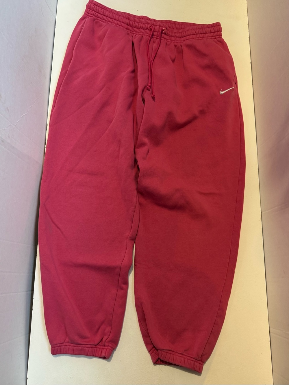 Nike Pink Fleece Joggers with White Swoosh drawstring women’s XL